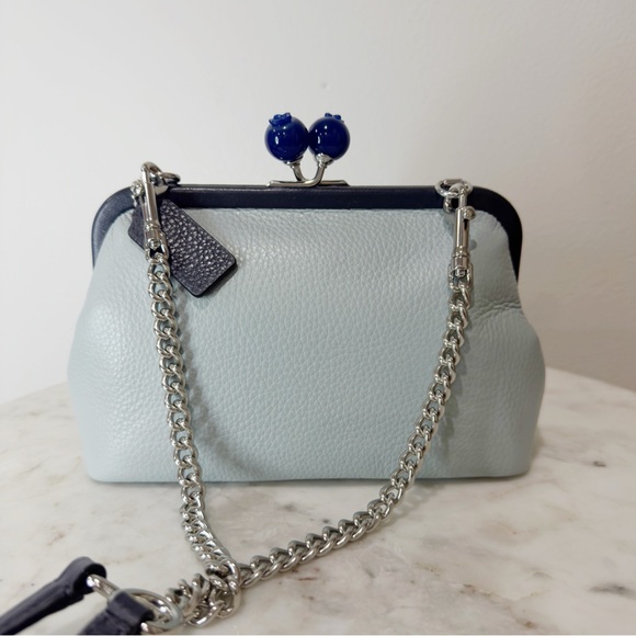 Coach Nora Blueberry Kisslock Crossbody Clutch Light Teal Midnight Multi - Picture 3 of 11